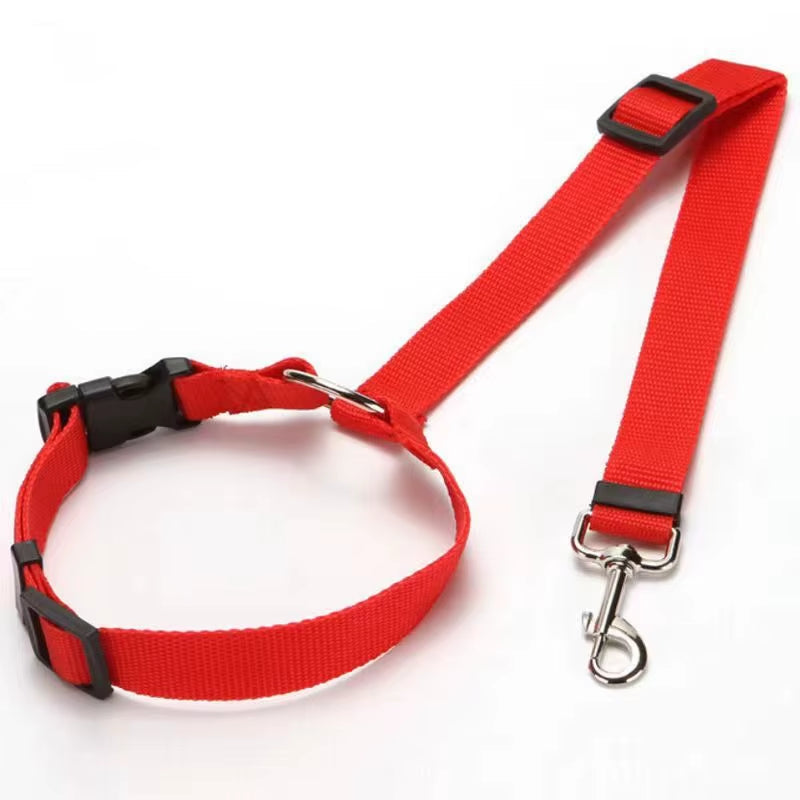 Solid Color Two-In-One Pet Car Seat Belt Nylon Lead Leash Backseat Safety Belt Adjustable Dogs Harness Collar Pet Accessories